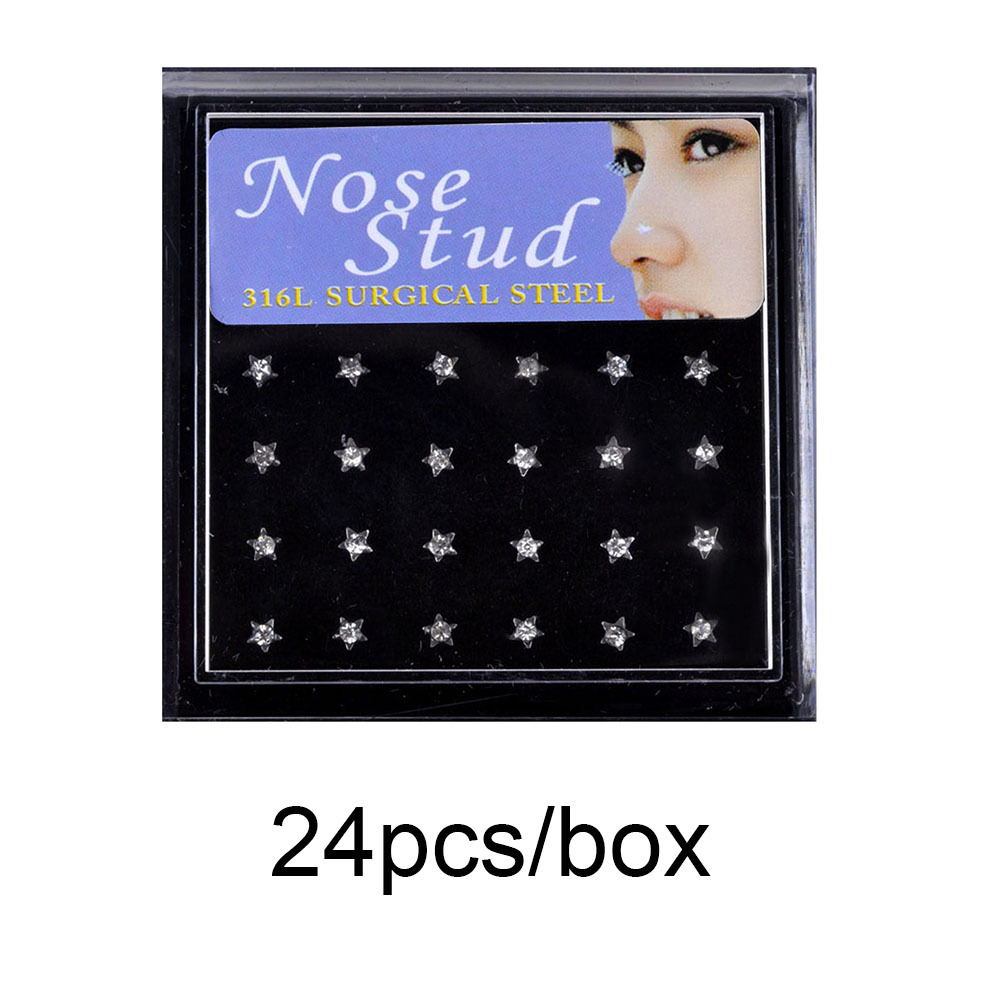 24/caja de uñas de nariz de estrella de cinco puntas blancas