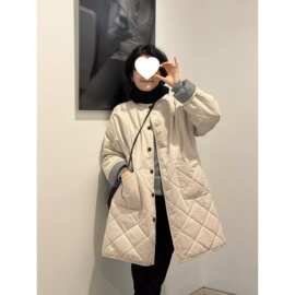 韩版时尚菱格两面穿棉服女春冬季新款格纹百搭气质减龄中长款外套
