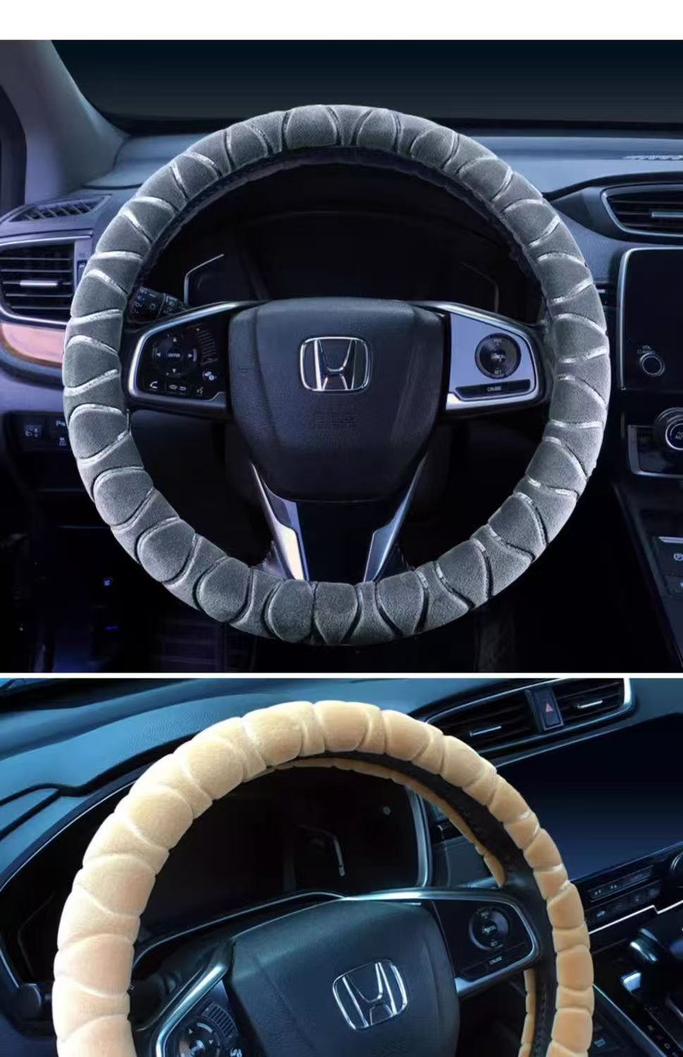 Car Steering Wheel Cover Plush Handlebar Cover Long and Short Plush Autumn and Winter Three-Piece Set Unisex Warm and Non-Slip