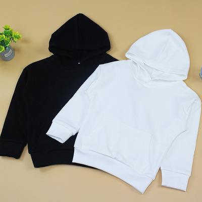 新款童装纯白色棉连帽卫衣男童女童春秋款套头衫宝宝打底衫代发