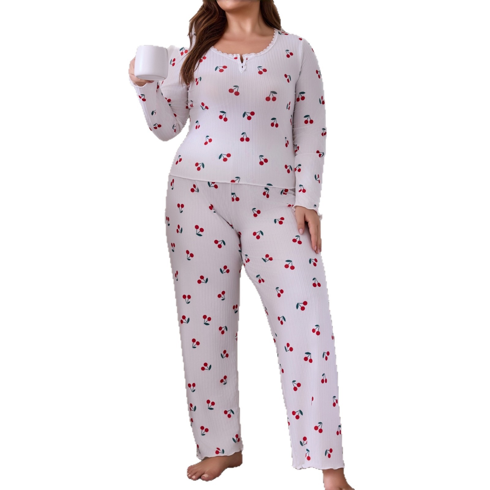 Damas otoño y invierno nuevo encaje transfronterizo europeo y americano de alta calidad de moda pantalones de mangas largas pijamas para el hogar conjunto de ropa para mujeres