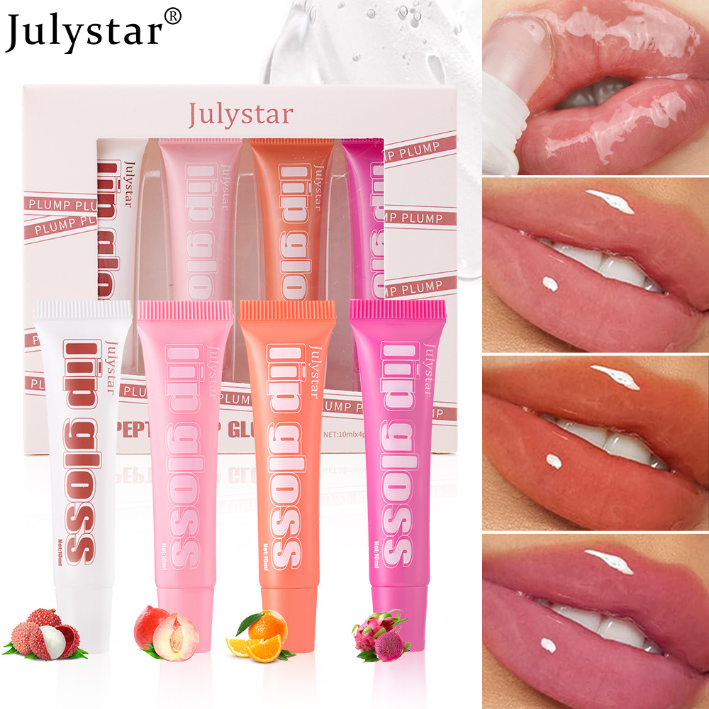 Julystar's best-selling Lip Moisturizing Fruit-flavored Lip Gloss 4-tube Set, Lip Gloss Moisturizing and Hydrating Lip Oil Makeup undefined