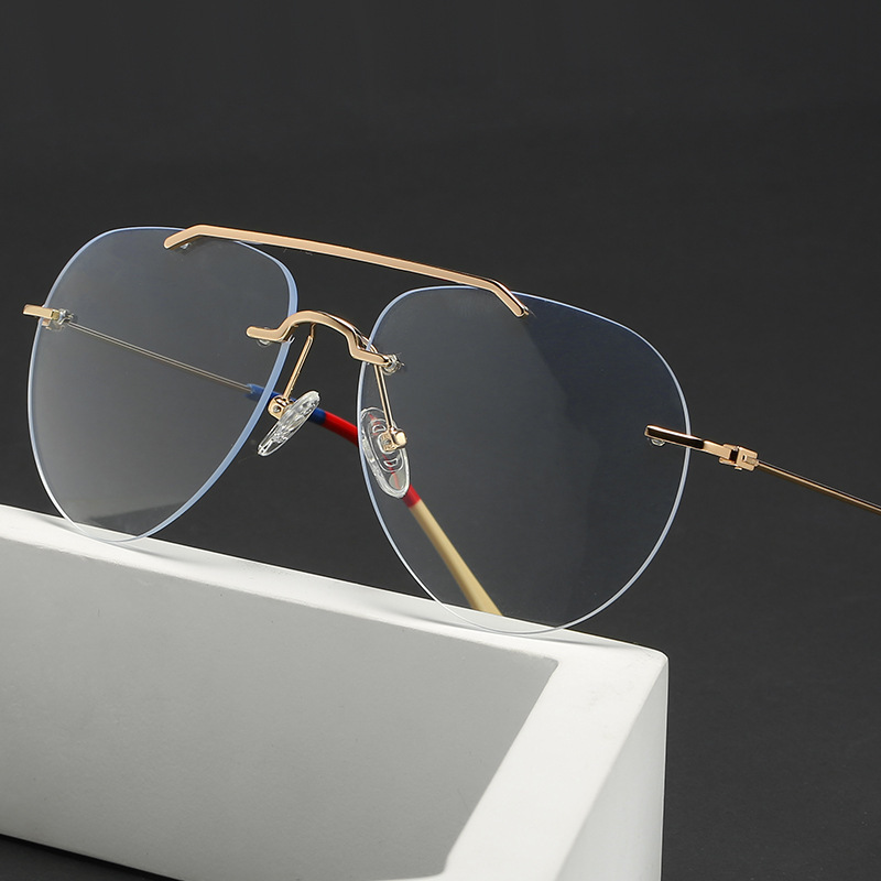2023 new personalized frameless glasses women's plain large frame plain glasses Net Red big face slimming anti-blue light glasses frame 2023 new personalized frameless glasses women's plain large frame plain glasses Net Red big face slimming anti-blue light glasses frame