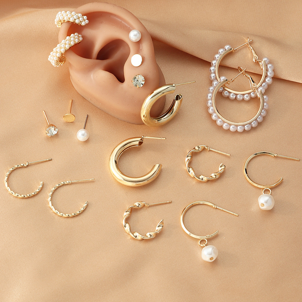 retro simple geometric full pearl cardboard earrings set wholesalepicture4