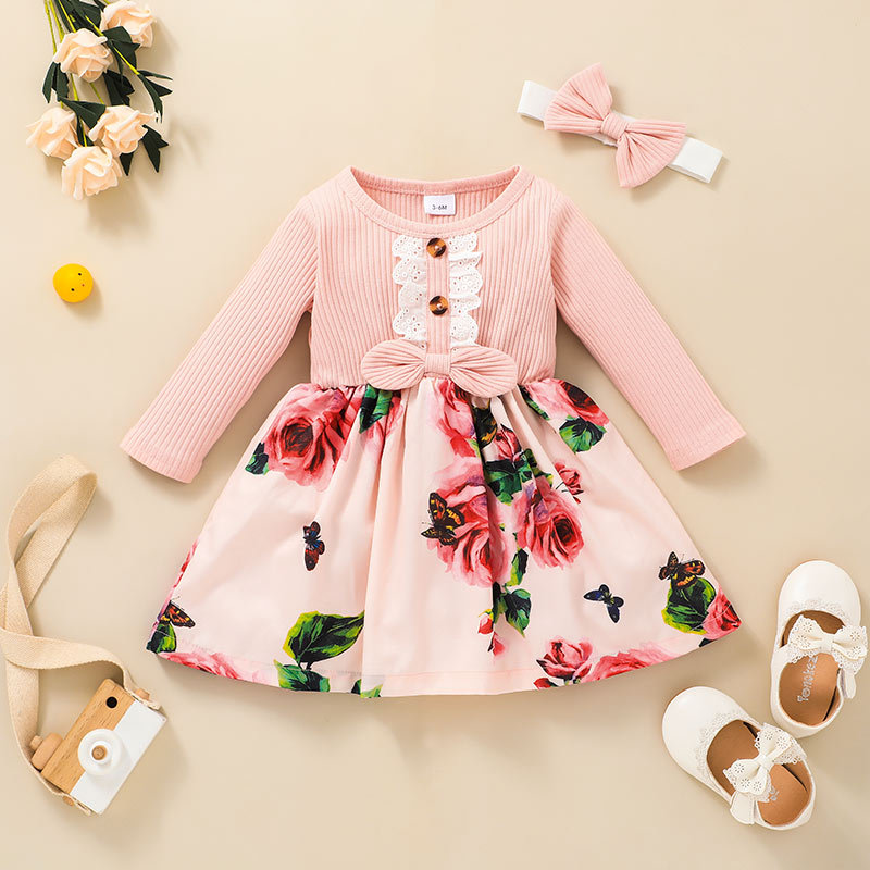 Children Pit Stripe Floral Print Long-sleeved A-line Skirt Wholesale Nihaojewelry display picture 2