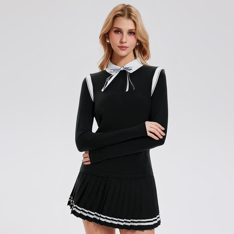 Camiseta de moda de mangas largas al aire libre, ropa de golf de mujer simple y universal, camisa de polo falsa de dos piezas