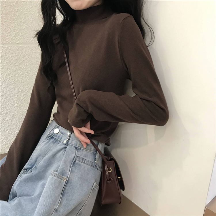 德绒半高领长袖女新款秋新款软糯亲肤加绒加厚T恤女装打底衫上衣|undefined
