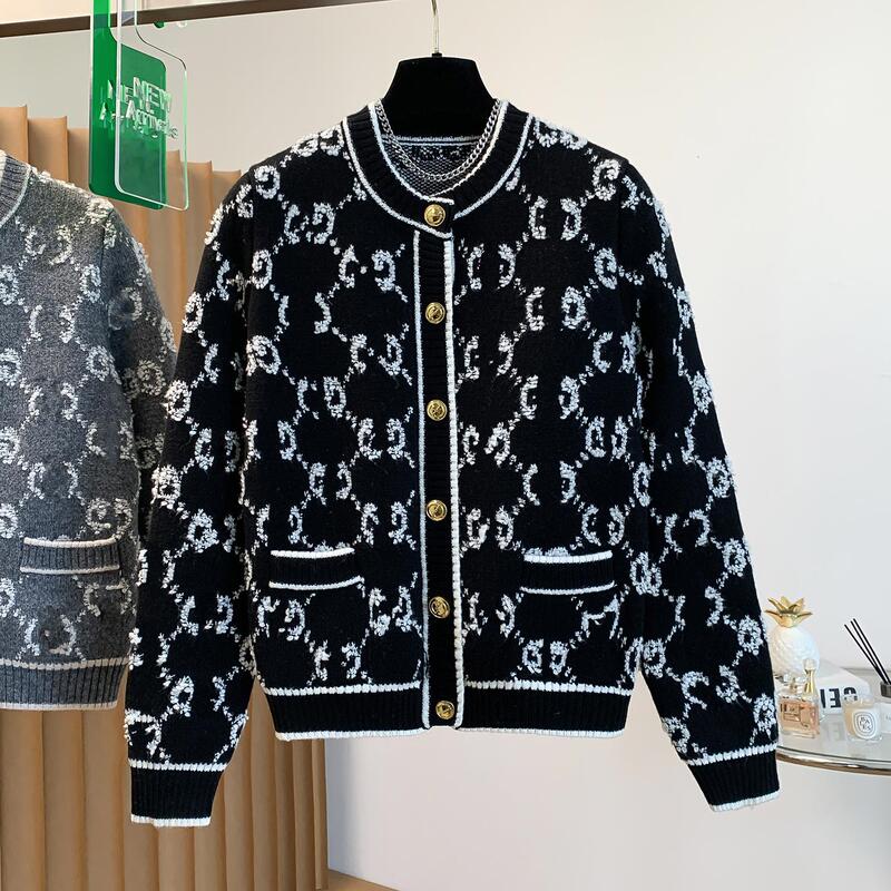 Nanyou Classy Round Neck Knitted Wool Cardigan Double Cg Flap Pocket Pants Metal Button Jacket Jacquard Sweater for Women Nanyou Classy Round Neck Knitted Wool Cardigan Double Cg Flap Pocket Pants Metal Button Jacket Jacquard Sweater for Women