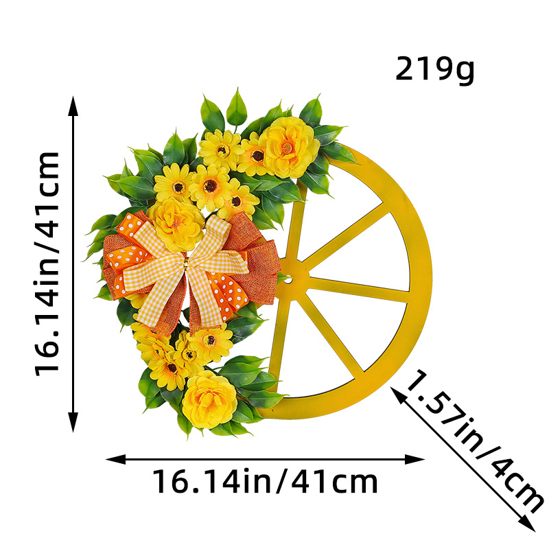 Rueda de flor amarilla de primavera Garland 2024 transfronteriza Venta caliente simulación arco Garland creativo rueda de madera flor decorativa al por mayor