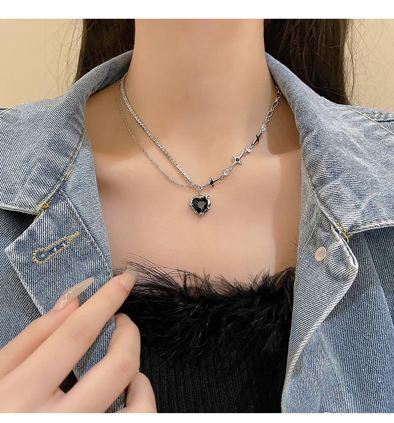 Fashion Heart Shape Titanium Steel Plating Zircon Pendant Necklace 1 Piece