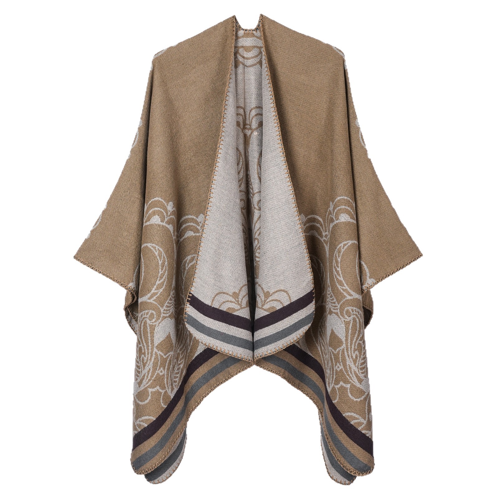 Sciarpa da viaggio jacquard versatile con bordo in pizzo donna_voghion.com