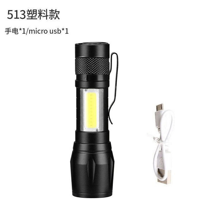 Luz fuerte transfronteriza mini linterna, cob luz lateral, zoom portátil, led