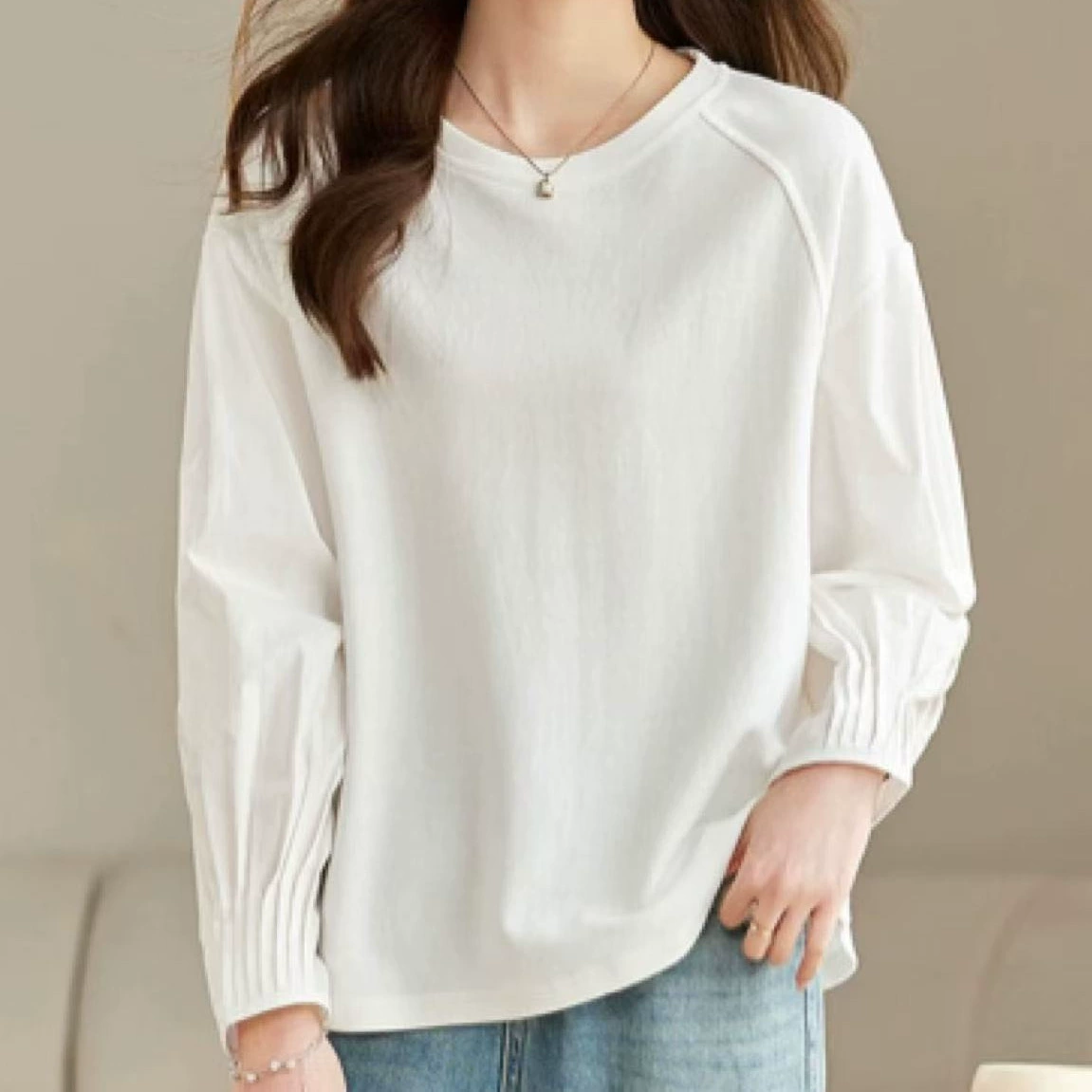 Рубашка большого размера, худая, свободная, толстая рубашка, стильная минималистская с круглым вырезом, сшитая с длинными рукавами, нижняя рубашка, женская