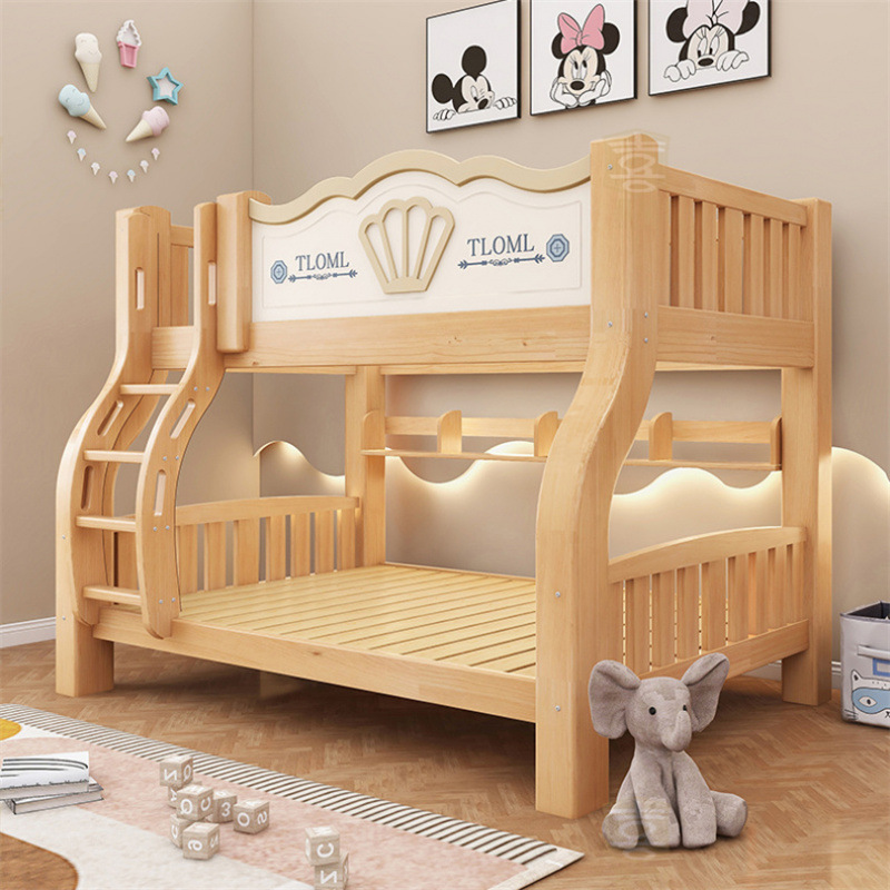 Cama de dos pisos tipo casa pequeña cama de dos pisos cama madre-hijo para niños cama de arriba y abajo cama de madera gruesa cama madre-hijo cama alta baja