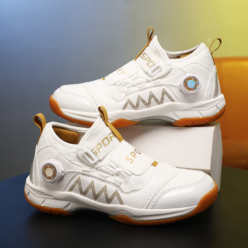 2025 nuevos zapatos de bádminton transpirables de doble red para niños y niñas botón giratorio de tenis de mesa entrenamiento profesional zapatos de competencia