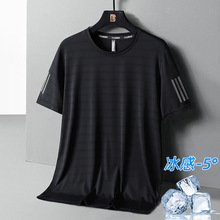冰丝T恤男新款圆领速干衣男士运动短袖男夏季薄款透气半袖大码上