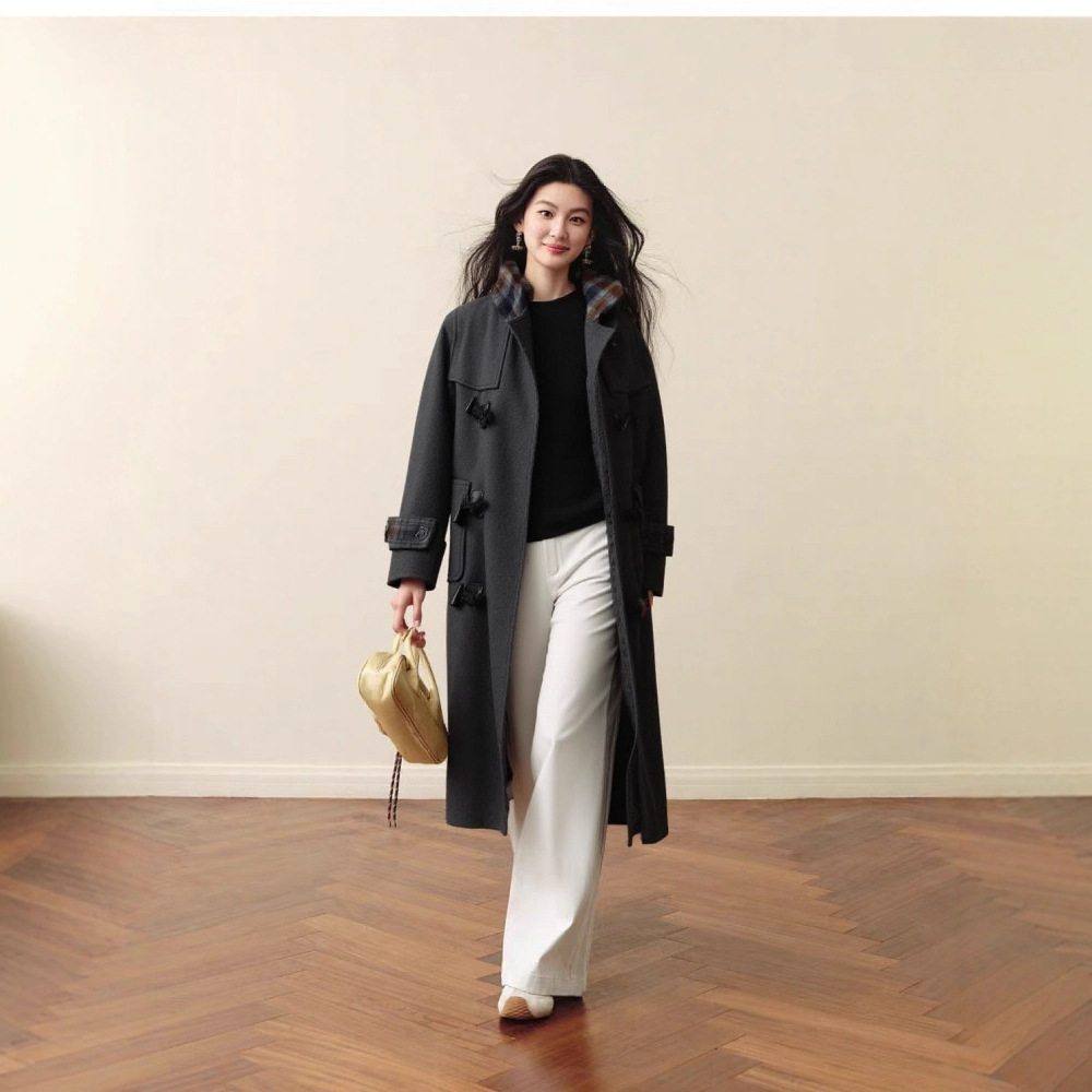 Brand High-Quality Goose down down Jacket for Women with Horn Buttons Korean Style Loose Thickeneded Warm Long Woolen Outwear