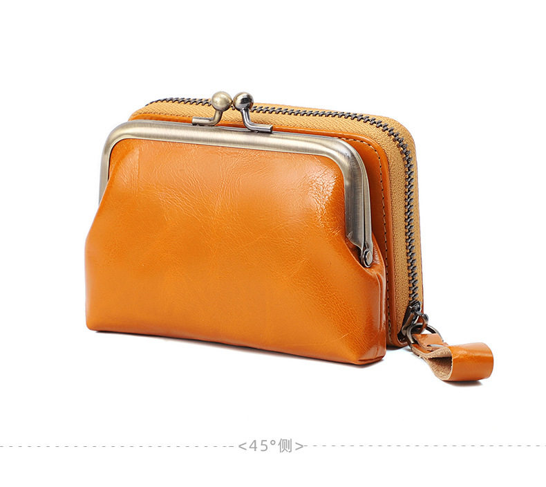 Ví nữ da bò thật cổ điển dạng gấp đựng tiền xu thẻ 11×6×8 cm — Màu đen, Đỏ hoa hồng chi tiết 17