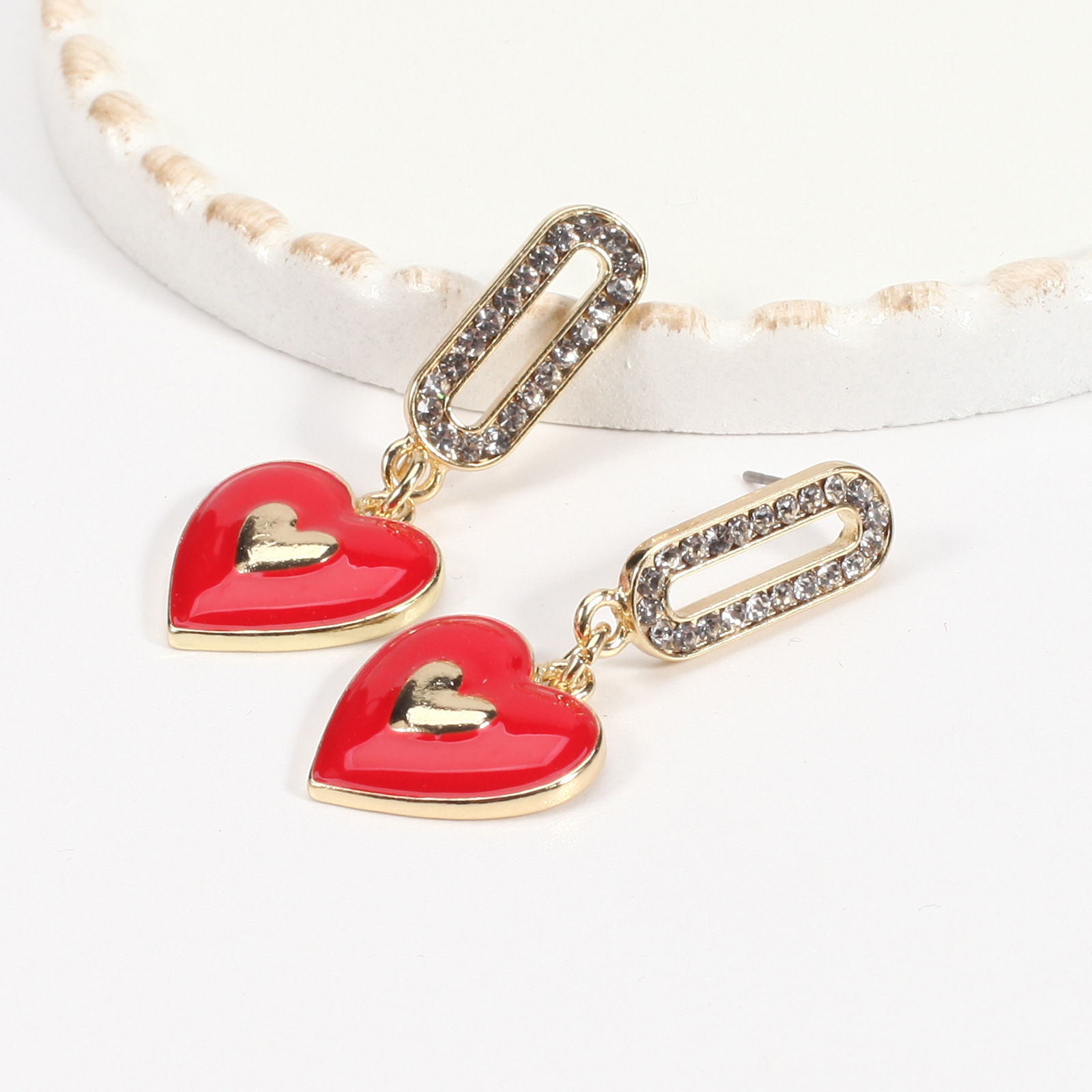 18g Weight Copper Ear Needle Material Rhinestones, Pearl Inlay Material Drop Earrings Classification 1 Pair Quantity Holiday, Daily Occasion Alloy Material Heart Shape Pattern Women's Gender Enamel, Inlay Design IG Style, Sweet Style 1 Pair IG Style Sweet Heart Shape Enamel Inlay Alloy Rhinestones Pearl Drop Earrings 34
