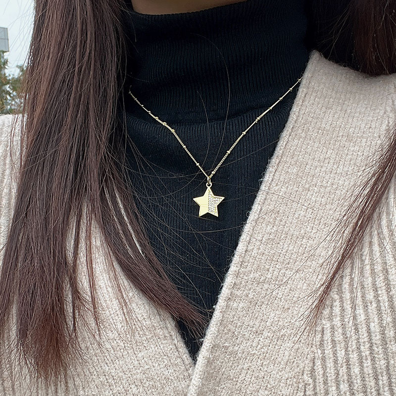 five-pointed star necklace diamond pendant jewelry glossy copper plating necklace wholesale