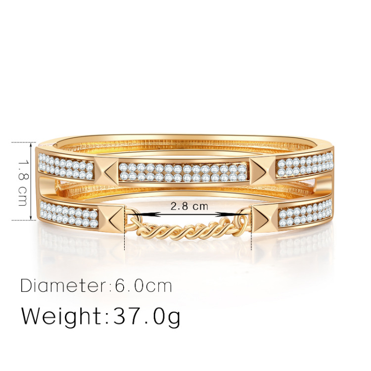 Fashion Double-layer Hollow Diamond-studded Chain Open Bracelet display picture 14