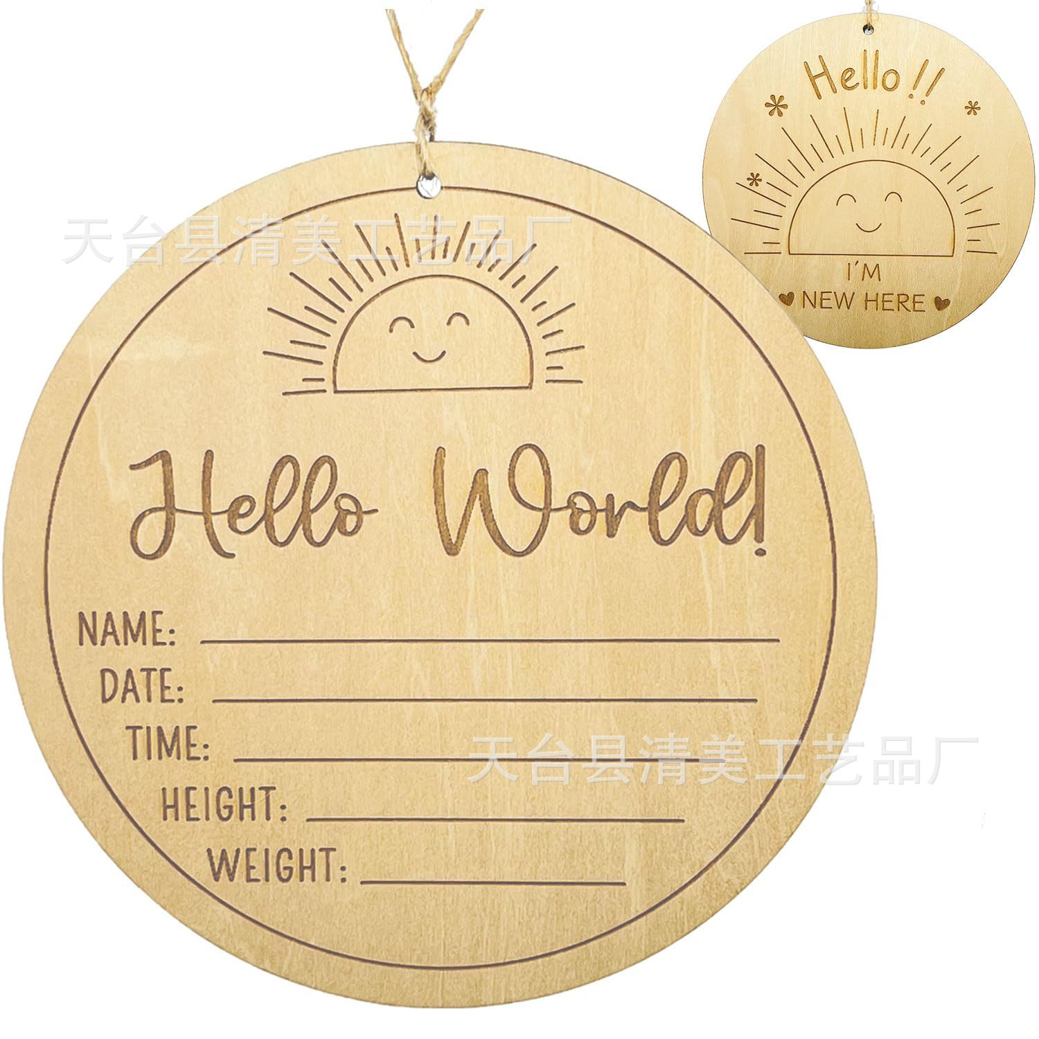 Tarjeta de hito de madera para bebé tallada a doble cara