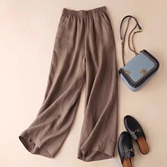 特別な綿の女性のパンツハイウエスト弾性ルーズ大きいサイズワイドレッグパンツ女性の夏薄い 9 点ストレートカジュアルパンツ痩身