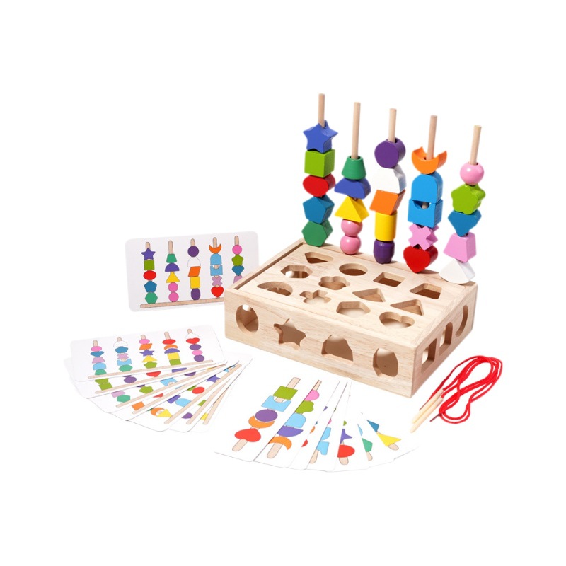 Forma de material didáctico para niños Montessori, material didáctico, caja de madera, rompecabezas, formas geométricas, combinación de colores, cognición, colocación de formas de bloques de construcción