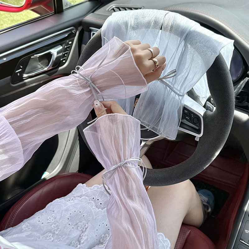 Mangas de hielo, mangas de seda de hielo, protector solar de verano para mujer, lazo ligero y suelto, manga de hielo de conducción de alto valor, mangas de protección solar