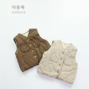 Children's Vest Autumn and Winter Thickened Baby's Ware A Korean Loose Solid Color All-match Boys' and Girls' Jacket with Cotton