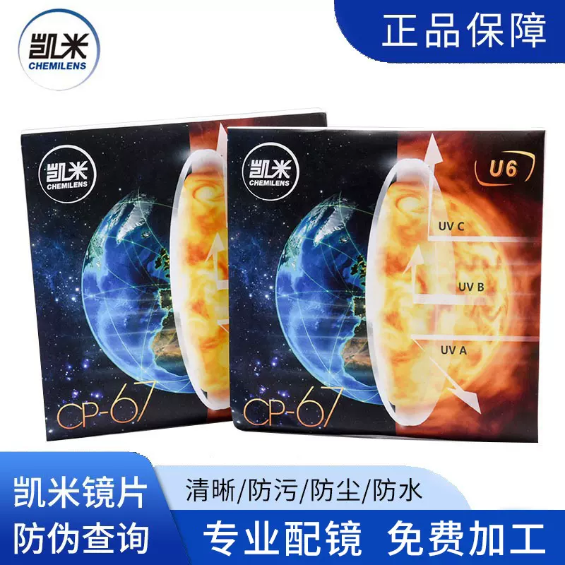 凯米U6防蓝光镜片1.61.67U2防污1.74高度数丹阳配眼镜眼镜片