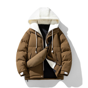 Men's coat autumn and winter warm hooded cotton-padded jacket fake two-piece cotton-padded jacket extra-large size fat man extra-thick cotton coat
