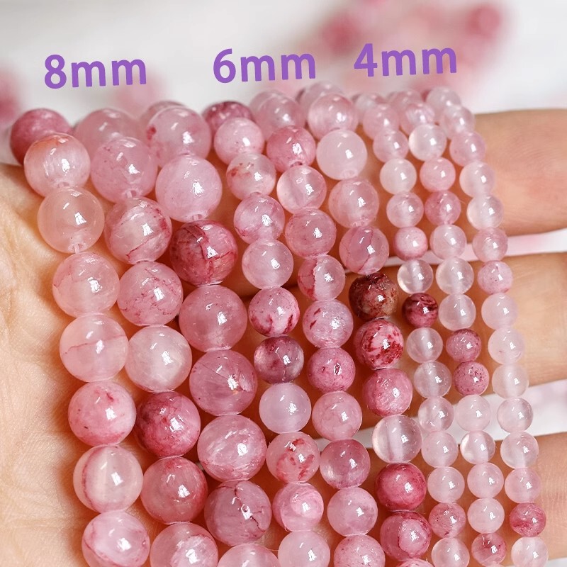いちご色【粉黛】血色ペルシャ玉髄円珠手作りdiyブレスレット材料部品千璽同金|undefined