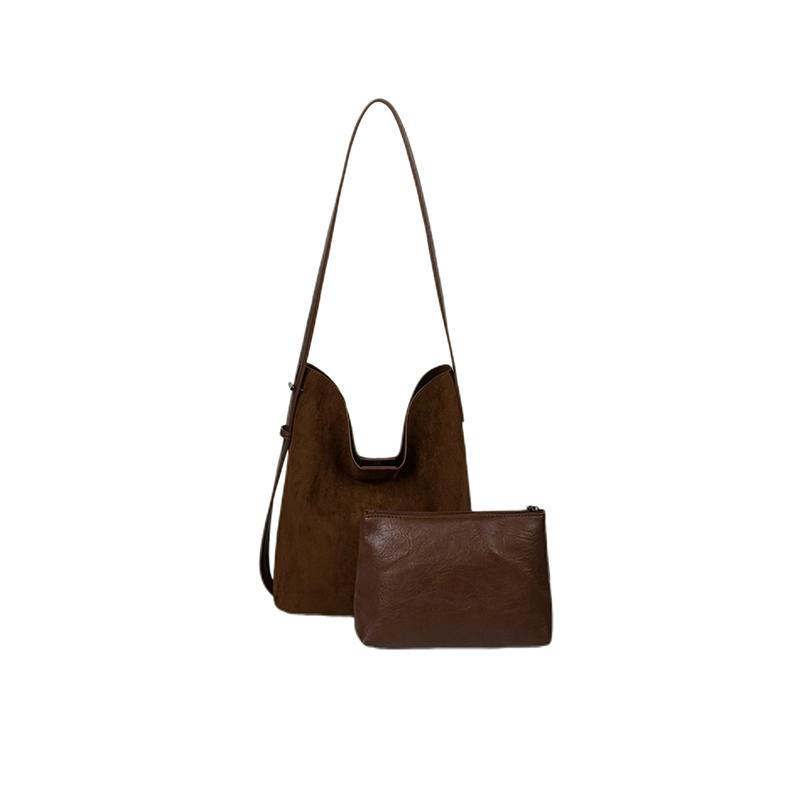 Retro Matte Suede Underarm Bucket Bag For Women, Large Capacity Leopard Print Shoulder Crossbody Bag, Niche Commuter Mother-Daughter Bag Set - Thumbnail 5