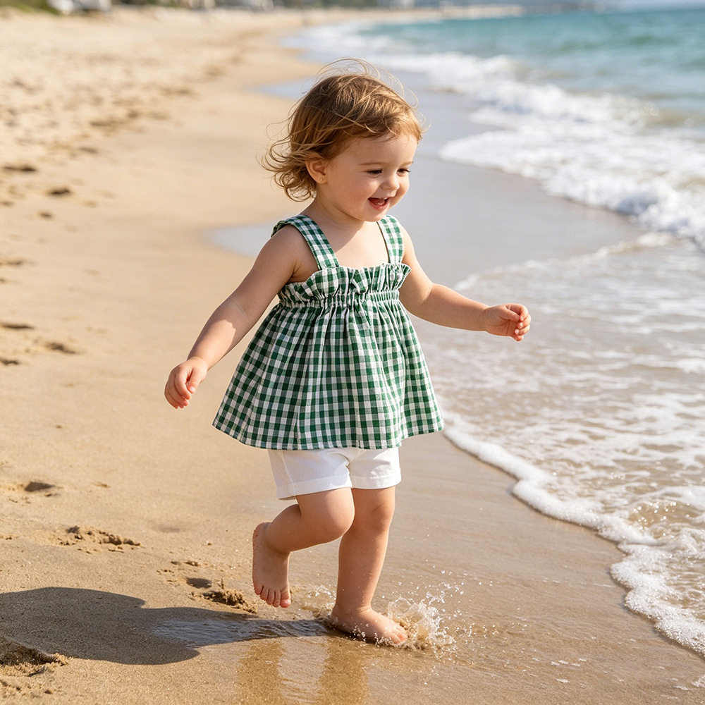 ins Style Baby Girl's Summer Sleeveless Vest Top Western Style Summer Dress Baby Girl's Halter Top + Shorts Two-Piece Set