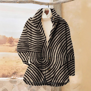 2024 Amazon Autumn and Winter New Cardigan Button Lapel Coat Floral Cardigan Sweater Faleel Fleece Coat
