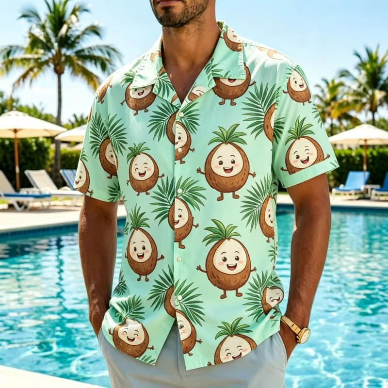 Interesting cartoon fruit print Hawaiian shirt, suitable for men to wear, ideal for pool parties Interesting cartoon fruit print Hawaiian shirt, suitable for men to wear, ideal for pool parties