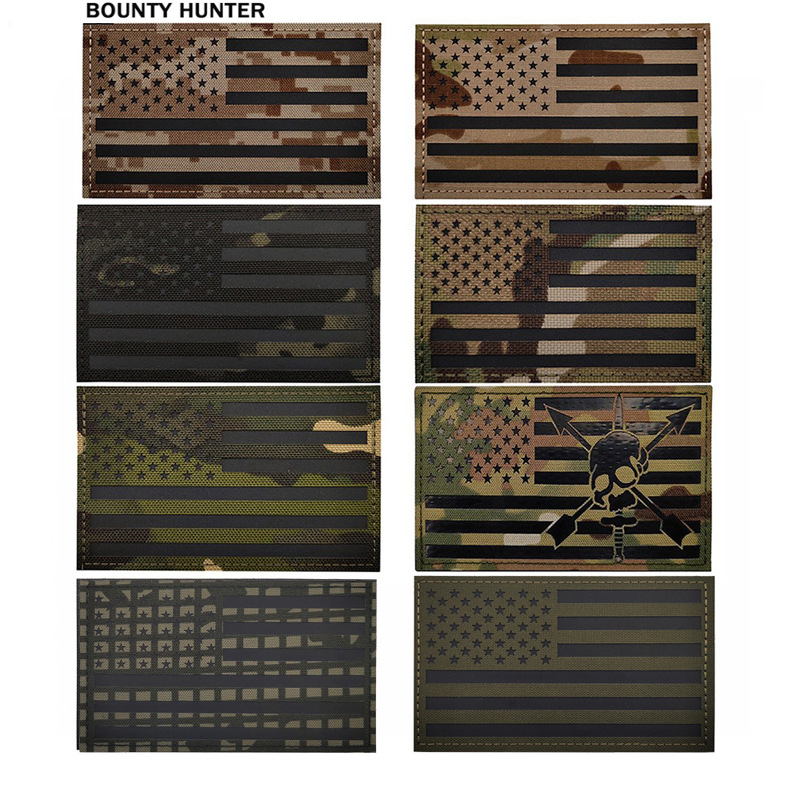 跨境货源5*3IN美国大尺寸激光切割反光魔术贴徽章IR夜间识别章国