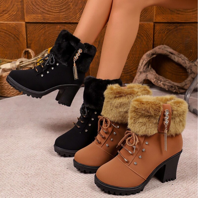 In-Stock Foreign Trade Large Size Martin Boots 2026 Autumn and Winter New Style Rhinestone Side Zipper Fashion Women's Boots High-Heeled Warm Cotton Boots In-Stock Foreign Trade Large Size Martin Boots 2026 Autumn and Winter New Style Rhinestone Side Zipper Fashion Women's Boots High-Heeled Warm Cotton Boots