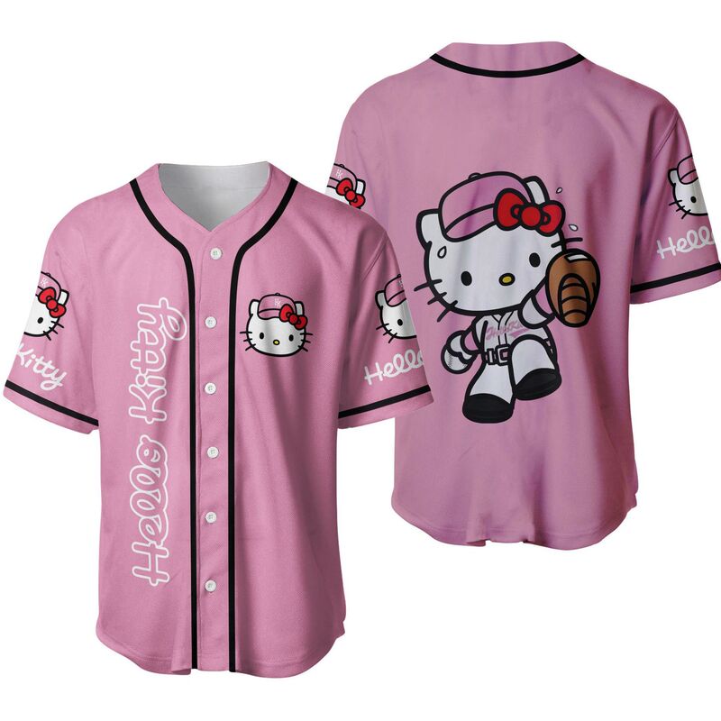 Cross-Border Foreign Trade Mesh Baseball Uniform 3D Casual Hello Kitty Short-Sleeved Jersey Round Neck Button Cardigan Thin Style Jersey Cross-Border Foreign Trade Mesh Baseball Uniform 3D Casual Hello Kitty Short-Sleeved Jersey Round Neck Button Cardigan Thin Style Jersey