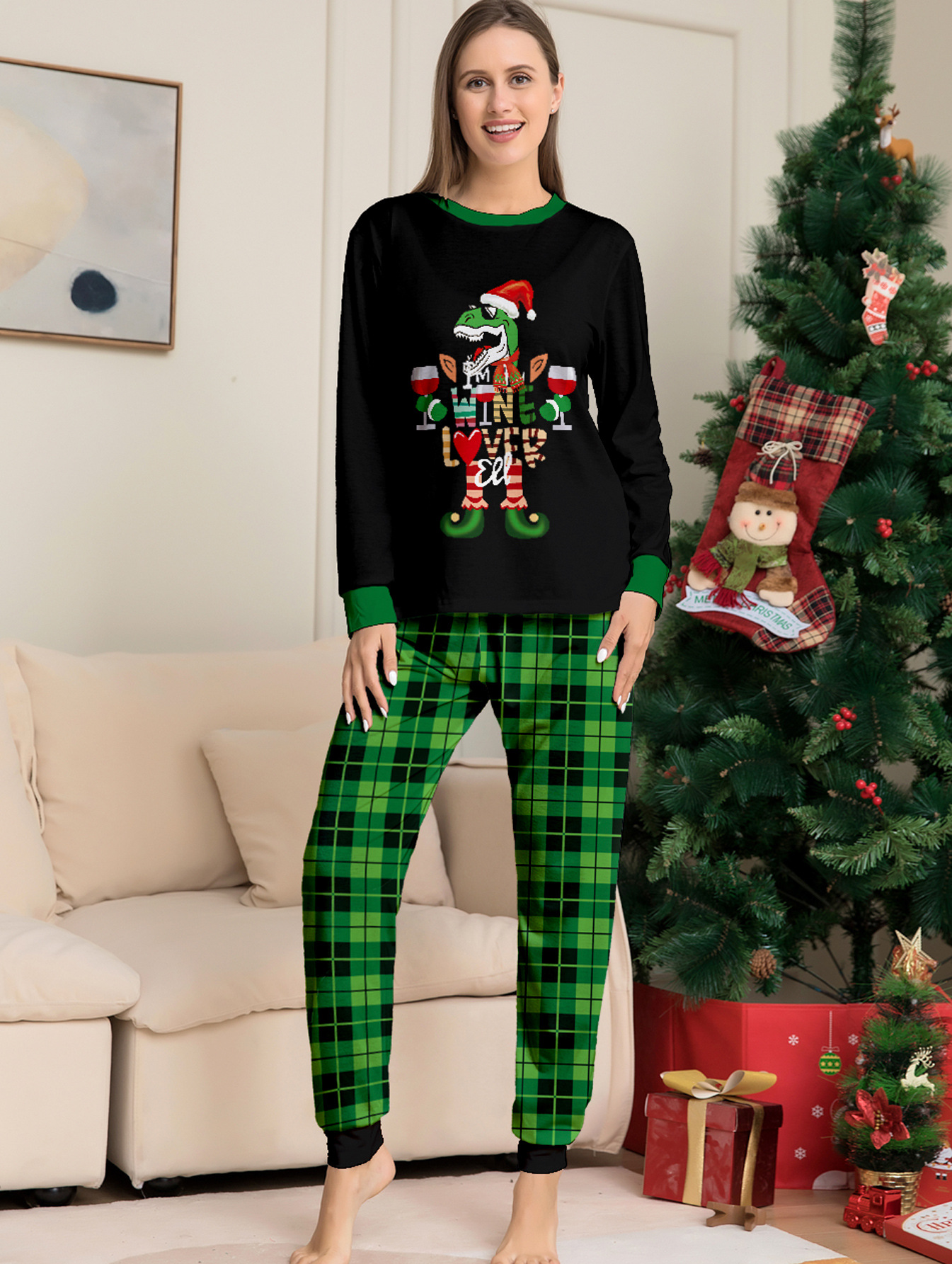 Christmas Dinosaur Letters Christmas Family suit printed homewear pajama set_voghion.com