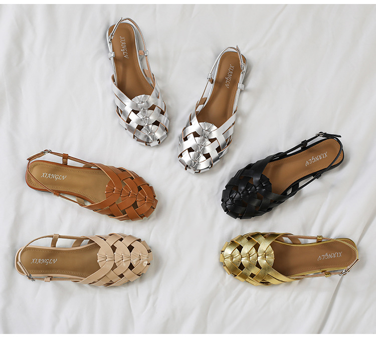 Sandalias romanas planas trenzadas transpirables para mujer_voghion.com
