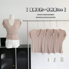 買う価値のある韓感tee基礎シンプルvネック毛辺修身半袖tシャツ