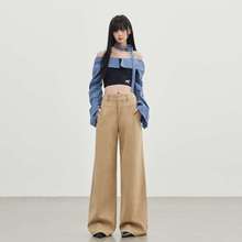 款卡其色雅痞老钱风复古直筒西裤女高腰显瘦休闲裤牛仔裤女