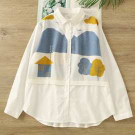 韩版设计感小众针织撞色拼接衬衫女秋新款洋气宽松松弛感纯棉衬衣