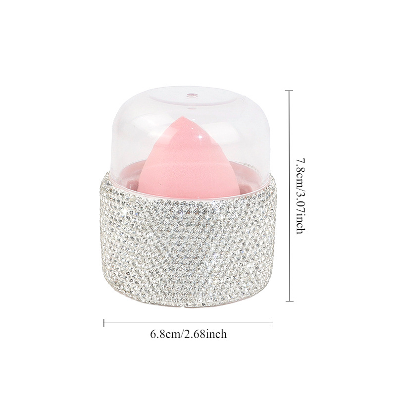 Caja de almacenamiento de huevos de belleza con incrustaciones de diamantes súper suaves a prueba de polvo, maquillaje sin polvo, valor alto, delicado, seco y húmedo, vestido, botella vacía