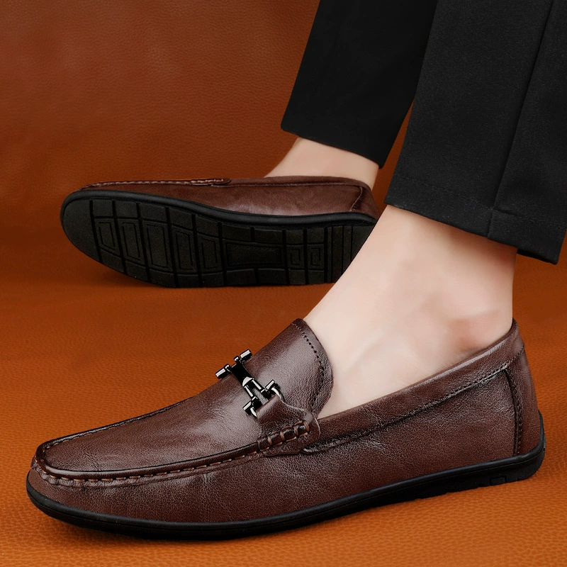 Весенне-летняя новая модная повседневная кожаная обувь, туфли без шнуровки на мягкой подошве, нескользящая дышащая обувь для ленивого вождения для мужчин