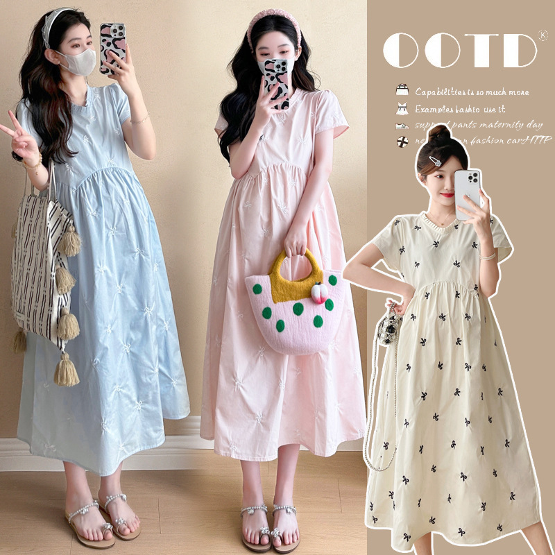 2026 Summer New Maternity Wear Butterfly Embroidery Pleated Collar Cotton Short-Sleeved Maternity Dress 2026 Summer New Maternity Wear Butterfly Embroidery Pleated Collar Cotton Short-Sleeved Maternity Dress