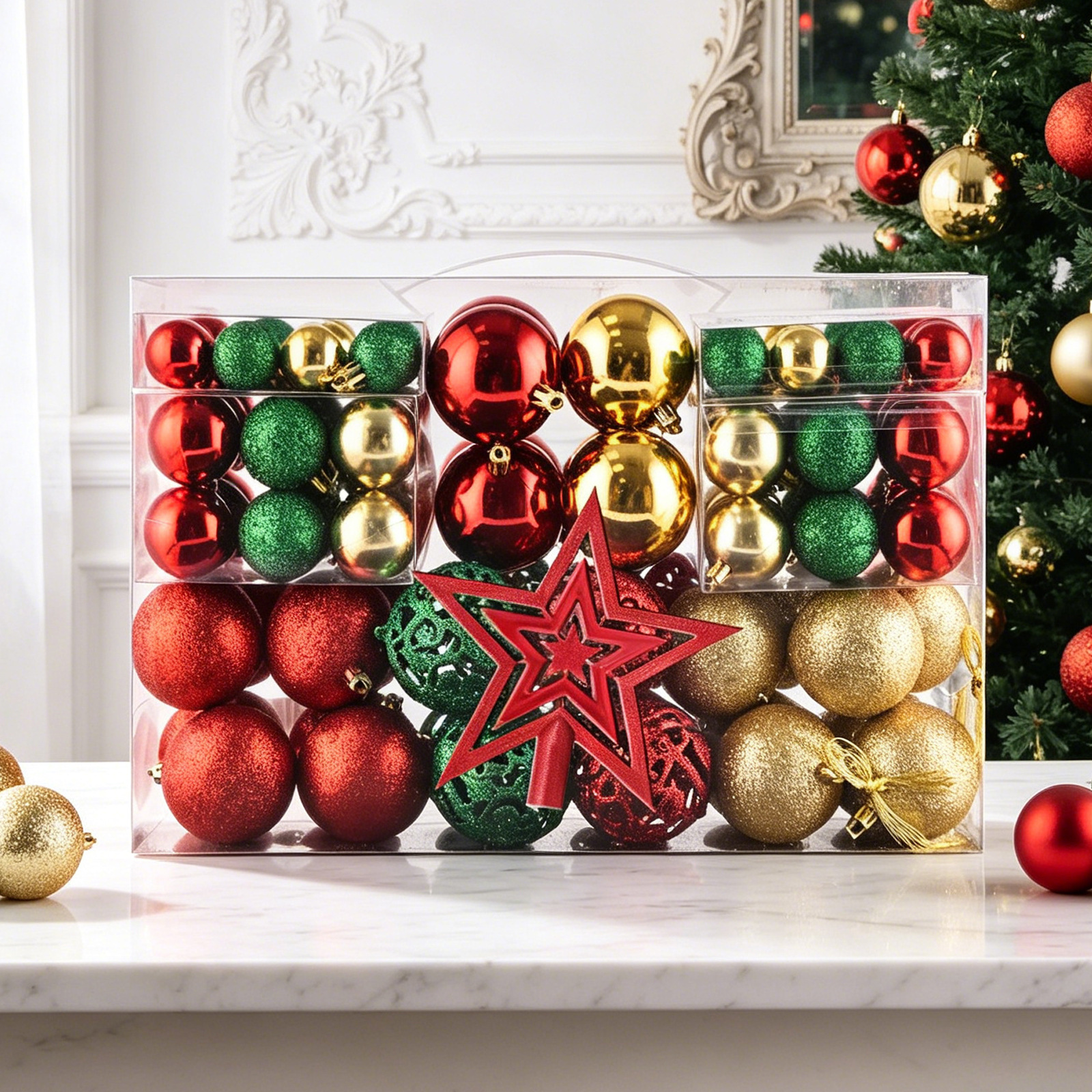 Suministros de decoración de árboles de Navidad transfronterizos 100 paquetes de bolas de plástico huecas brillantes de galvanoplastia Colgante de caja de regalo de bolas de Navidad