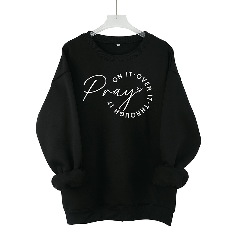 Felpa con cappuccio stampata a maniche lunghe con scollo tondo da donna autunno e inverno 2024_voghion.com